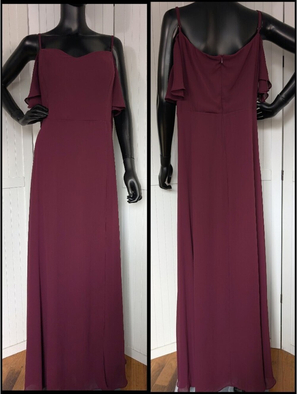 Ever-Pretty Size 20 Burgundy Chiffon Cold Shoulder Maxi Formal Dress Slit